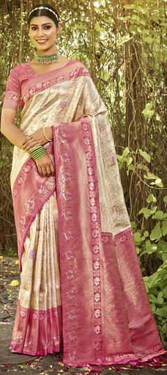 Party Wear, Traditional Pink and Majenta color Saree in Kanjeevaram Silk fabric with South Weaving, Zari work : 1919047