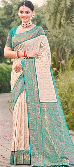 Party Wear, Traditional Blue color Saree in Banarasi Silk fabric with South Weaving, Zari work : 1919060