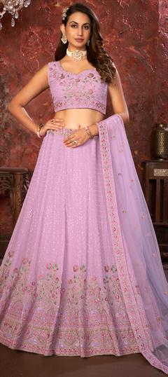 Bridal, Engagement, Wedding Pink and Majenta color Lehenga in Faux Georgette fabric with Flared Embroidered, Sequence, Stone work : 1919081