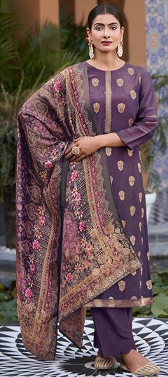 Festive, Party Wear Purple and Violet color Salwar Kameez in Silk fabric with Pakistani, Straight Weaving work : 1919268