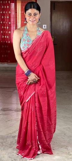 Casual, Traditional Pink and Majenta color Saree in Cotton fabric with Bengali Digital Print work : 1919420