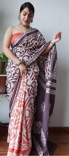 Casual, Traditional Multicolor color Saree in Linen fabric with Bengali Digital Print work : 1919441