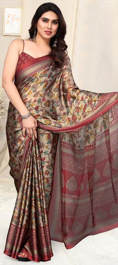 Casual Beige and Brown color Saree in Chiffon fabric with Classic Printed work : 1919470