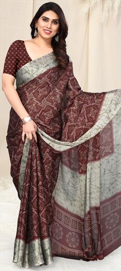 Casual, Festive Red and Maroon color Saree in Chiffon fabric with Classic, Rajasthani Bandhej, Printed work : 1919481