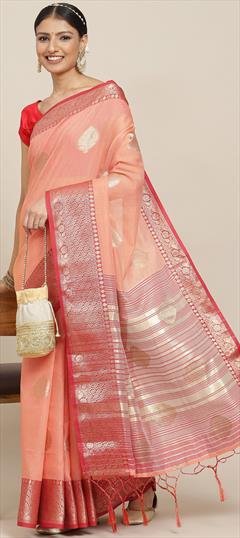 Casual, Traditional Pink and Majenta color Saree in Blended Cotton fabric with Bengali Weaving work : 1919762