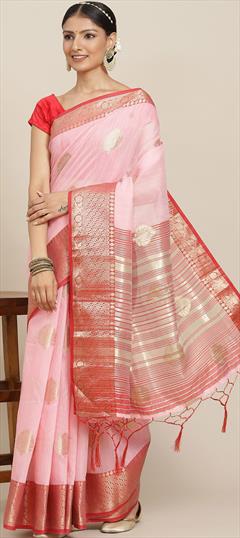 Casual, Traditional Pink and Majenta color Saree in Blended Cotton fabric with Bengali Weaving work : 1919765