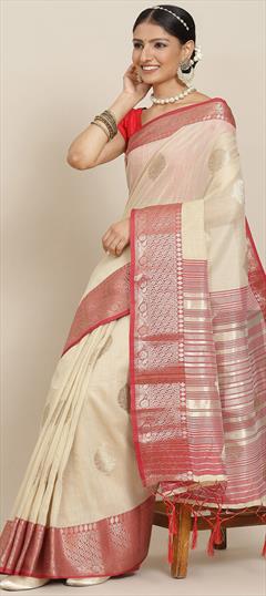 Casual, Traditional Beige and Brown color Saree in Blended Cotton fabric with Bengali Weaving work : 1919767