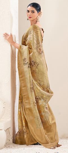 Party Wear, Traditional Beige and Brown color Saree in Organza Silk fabric with South Digital Print, Zari work : 1919826