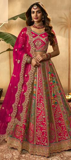 Bridal, Wedding Multicolor color Lehenga in Silk fabric with Flared Embroidered, Resham, Stone, Weaving, Zari work : 1919851