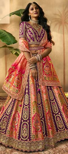 Bridal, Wedding Multicolor color Lehenga in Silk fabric with Flared Embroidered, Resham, Stone, Weaving, Zari work : 1919853
