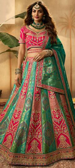 Bridal, Wedding Multicolor color Lehenga in Silk fabric with Flared Embroidered, Resham, Stone, Weaving, Zari work : 1919880