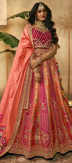 Bridal, Wedding Multicolor color Lehenga in Silk fabric with Flared Embroidered, Resham, Stone, Weaving, Zari work : 1919881