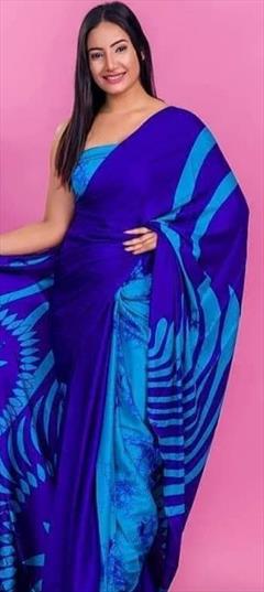 Casual, Traditional Blue color Saree in Cotton fabric with Bengali Digital Print work : 1919936