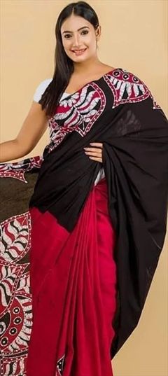 Casual, Traditional Black and Grey, Pink and Majenta color Saree in Cotton fabric with Bengali Digital Print work : 1919938