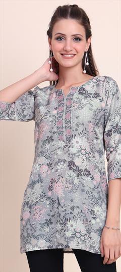 Casual Black and Grey color Tops and Shirts in Cotton fabric with Digital Print work : 1920023