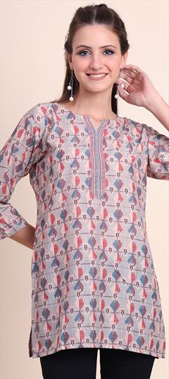 Casual Beige and Brown color Tops and Shirts in Cotton fabric with Digital Print work : 1920028