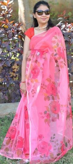 Party Wear, Traditional Pink and Majenta color Saree in Organza Silk fabric with Classic Floral, Printed work : 1920120