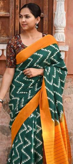 Casual, Traditional Green color Saree in Linen fabric with Bengali Digital Print work : 1920161