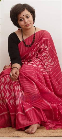 Casual, Traditional Pink and Majenta color Saree in Linen fabric with Bengali Digital Print work : 1920166