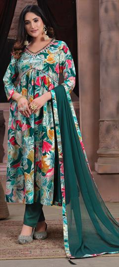 Festive, Party Wear Green color Salwar Kameez in Rayon fabric with Anarkali Printed work : 1920202