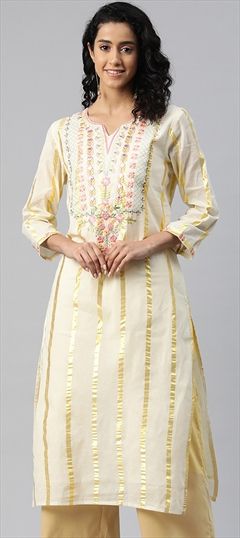 Summer White and Off White color Kurti in Cotton fabric with Straight Embroidered, Mirror, Resham, Thread, Zari work : 1920204