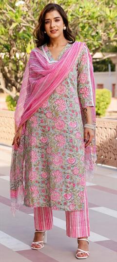 Festive, Party Wear Pink and Majenta color Salwar Kameez in Cotton fabric with Straight Printed work : 1920231