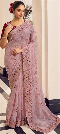 Festive, Party Wear, Reception Pink and Majenta color Saree in Georgette, Silk fabric with Classic Embroidered, Resham, Sequence, Thread work : 1920312
