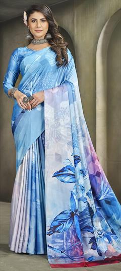 Festive, Party Wear Blue color Saree in Crepe Silk fabric with South Digital Print work : 1920326