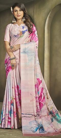 Festive, Party Wear Pink and Majenta color Saree in Crepe Silk fabric with South Digital Print work : 1920328