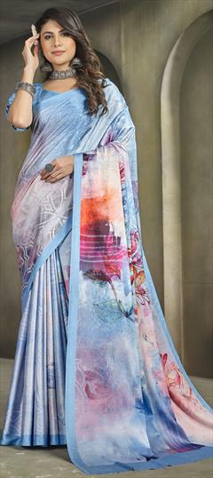 Festive, Party Wear Blue color Saree in Crepe Silk fabric with South Digital Print work : 1920329