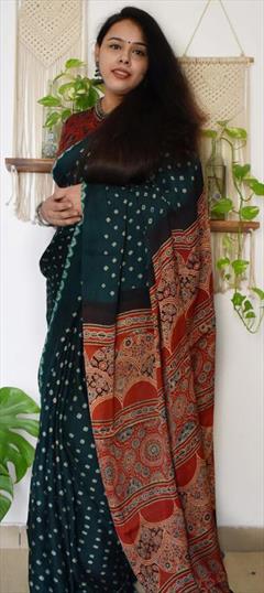 Traditional Green color Saree in Cotton fabric with South Digital Print work : 1920413