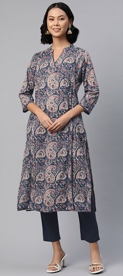 Festive, Summer Blue color Salwar Kameez in Cotton fabric with Straight Printed work : 1920417