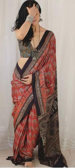 Festive, Traditional Red and Maroon color Saree in Cotton fabric with South Digital Print work : 1920483