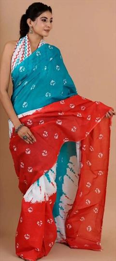 Festive, Traditional Blue, Red and Maroon color Saree in Cotton fabric with South Digital Print work : 1920487