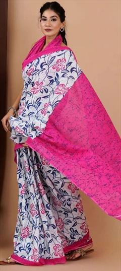 Festive, Traditional Pink and Majenta, White and Off White color Saree in Cotton fabric with South Digital Print work : 1920493