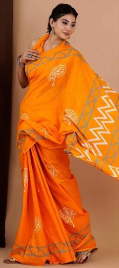 Festive, Traditional Yellow color Saree in Cotton fabric with South Digital Print work : 1920496