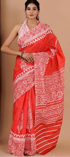 Festive, Traditional Red and Maroon color Saree in Cotton fabric with South Digital Print work : 1920497
