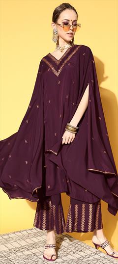 Designer, Festive, Party Wear Purple and Violet color Salwar Kameez in Crepe Silk, Poly Silk fabric with Asymmetrical Printed work : 1920585