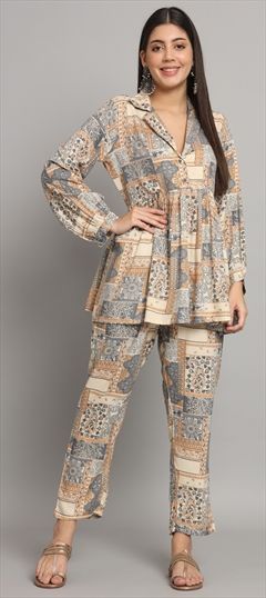 Casual, Summer Beige and Brown color Co-ords Set in Muslin fabric with Printed work : 1920610