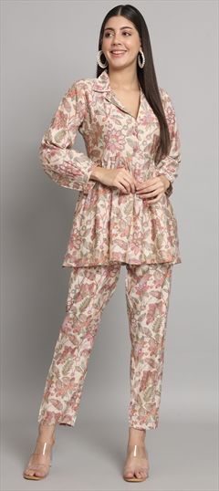 Casual, Summer Beige and Brown, Pink and Majenta color Co-ords Set in Muslin fabric with Floral, Printed work : 1920612