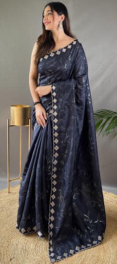 Festive, Party Wear, Reception Blue color Saree in Silk fabric with South Embroidered, Resham, Sequence work : 1920624