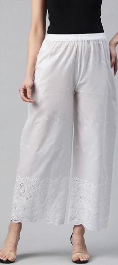 Casual, Summer White and Off White color Palazzo in Cotton fabric with Palazzo Resham, Thread work : 1920861