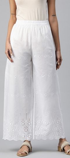 Casual, Summer White and Off White color Palazzo in Cotton fabric with Palazzo Resham, Thread work : 1920862