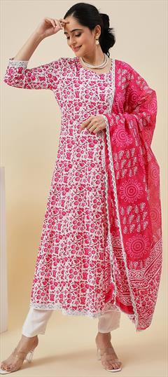 Festive, Party Wear Pink and Majenta color Salwar Kameez in Cotton fabric with Straight Printed work : 1920872