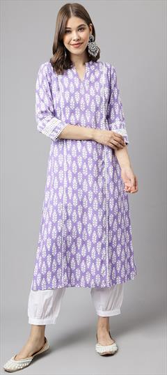Festive, Party Wear Purple and Violet color Salwar Kameez in Cotton fabric with Straight Printed work : 1920873