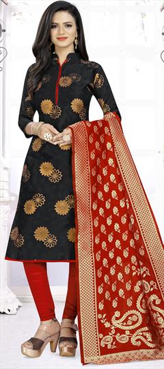 Festive, Party Wear Black and Grey color Salwar Kameez in Banarasi Silk fabric with Straight Weaving work : 1920889