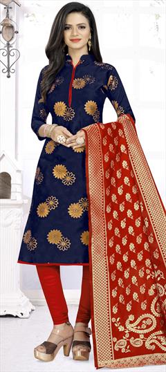 Festive, Party Wear Blue color Salwar Kameez in Banarasi Silk fabric with Straight Weaving work : 1920890