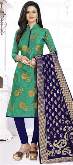 Festive, Party Wear Green color Salwar Kameez in Banarasi Silk fabric with Straight Weaving work : 1920891