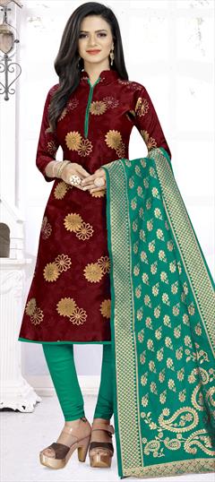 Festive, Party Wear Red and Maroon color Salwar Kameez in Banarasi Silk fabric with Straight Weaving work : 1920893