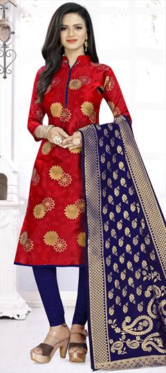 Festive, Party Wear Red and Maroon color Salwar Kameez in Banarasi Silk fabric with Straight Weaving work : 1920894